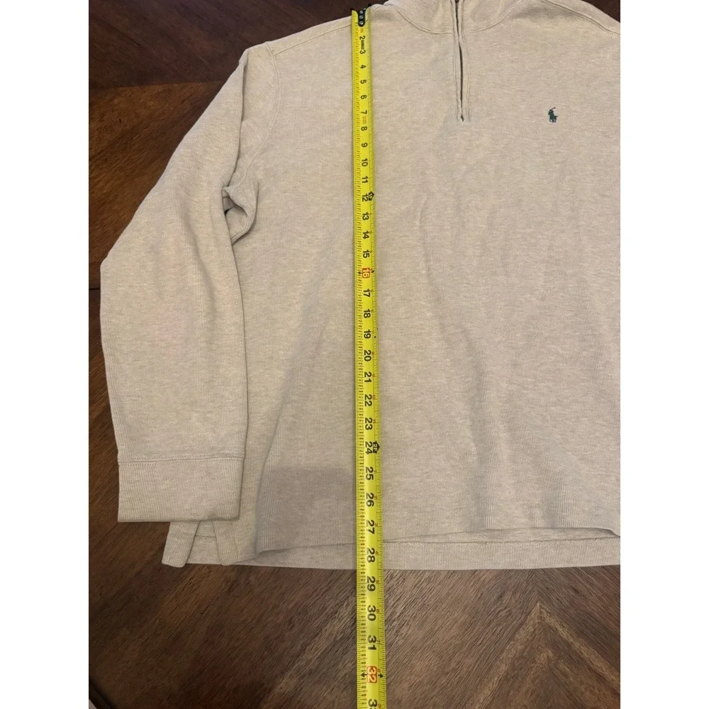 Polo Ralph Lauren Mens XL‎ Quarter Zip Pullover Tan Cotton Sweater Heather Logo